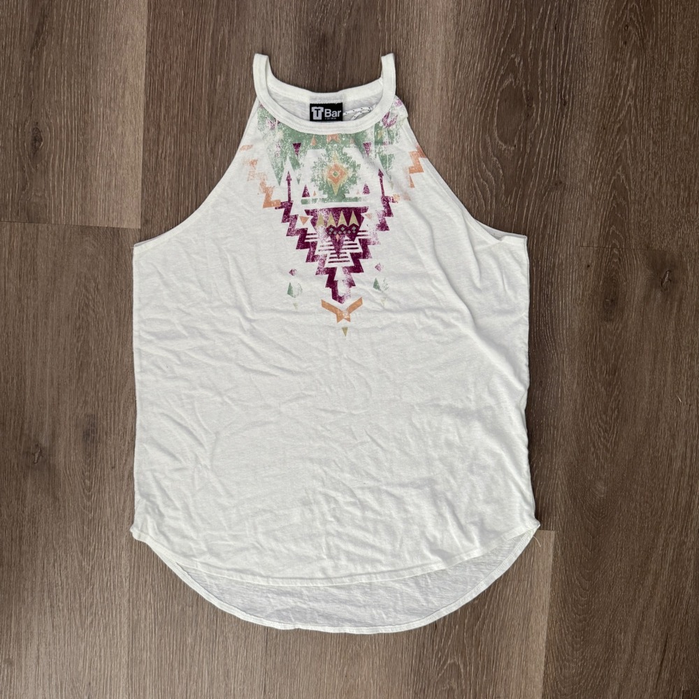 Cotton On T Bar Tank Top Womens Medium White Tribal Geometric Halter Tunic